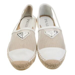 PRADA White Leather & Mesh Espadrilles 37 6.5 7